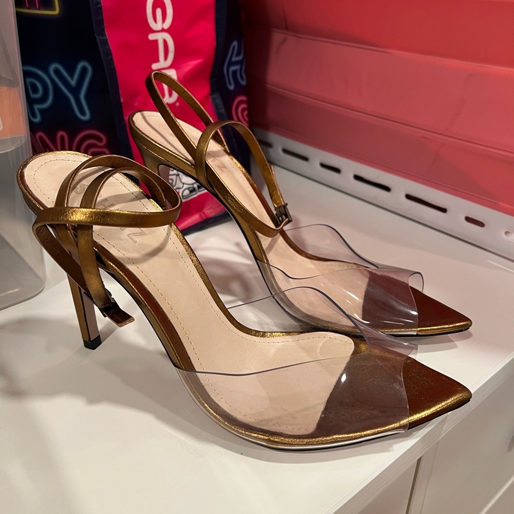SCHUTZ Gold Transparent Pointed Heels